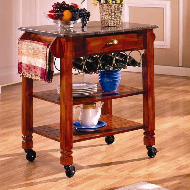 Bernards Kitchen Carts Caster Kitchen Island with Marble Top Wayside